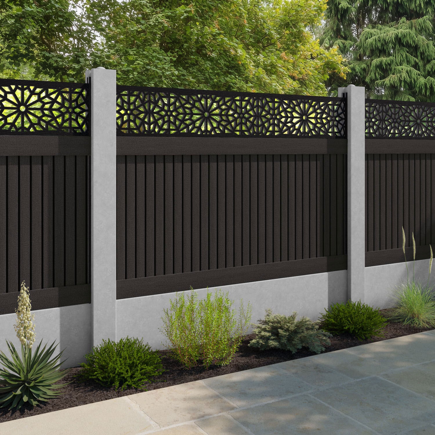 Virtis Alnara Fence Panel - Dark Oak - for existing concrete posts