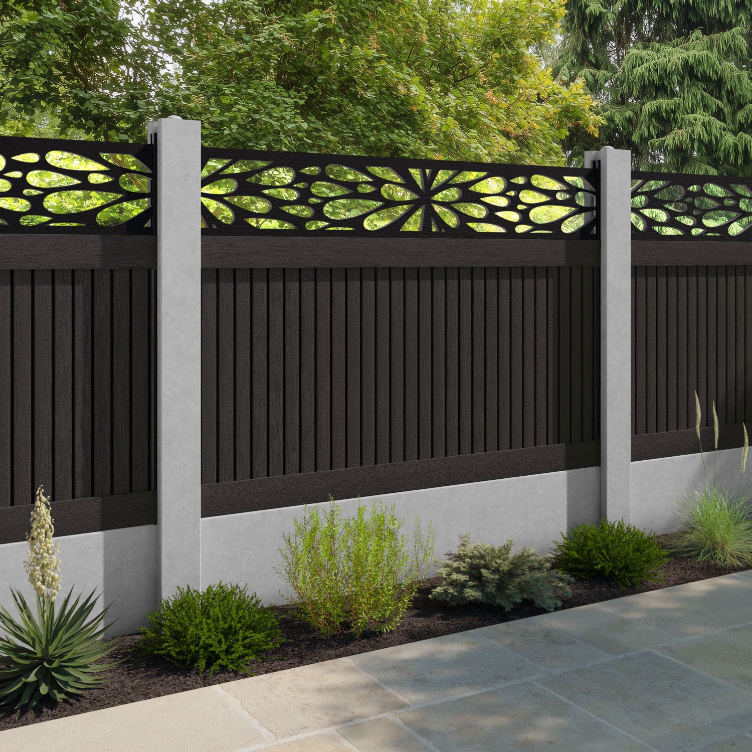 Virtis Blossom Fence Panel - Dark Oak - for existing concrete posts