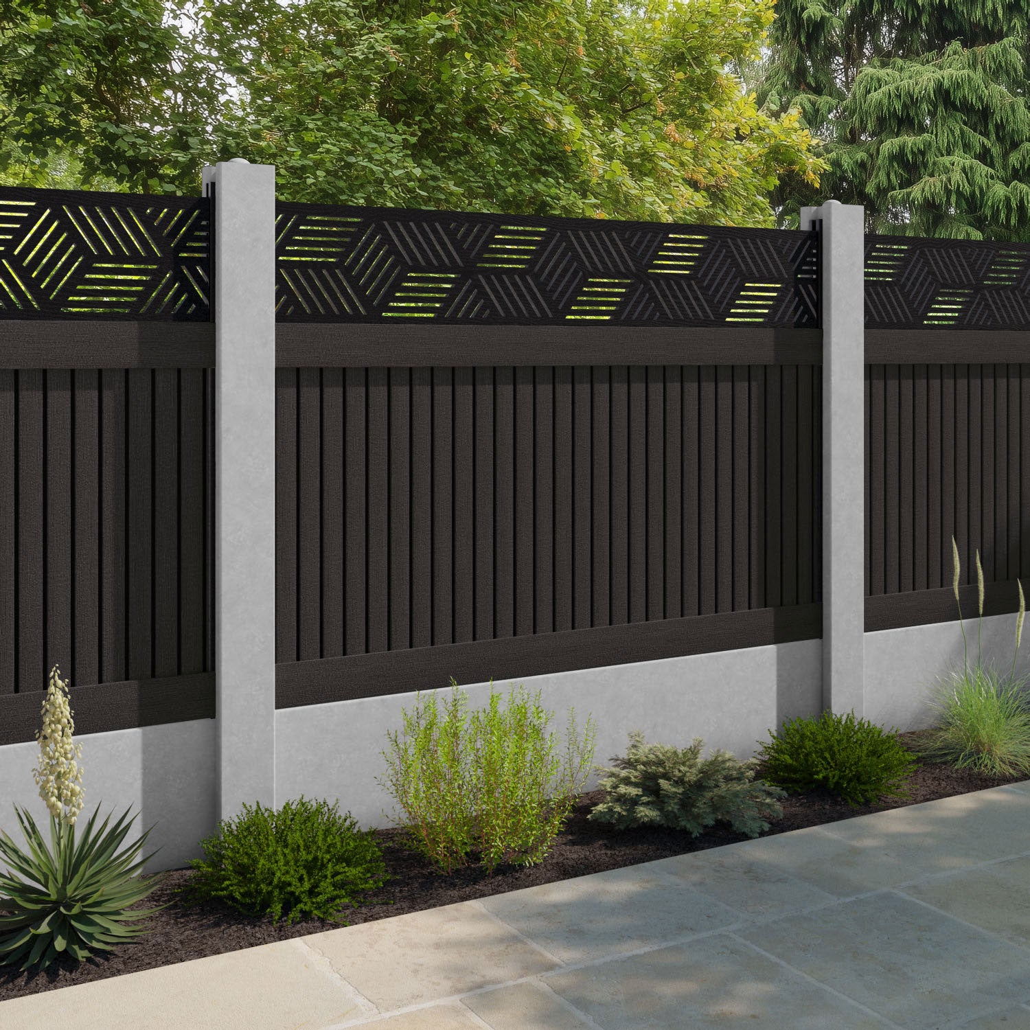 Virtis Cubed Fence Panel - Dark Oak - for existing concrete posts