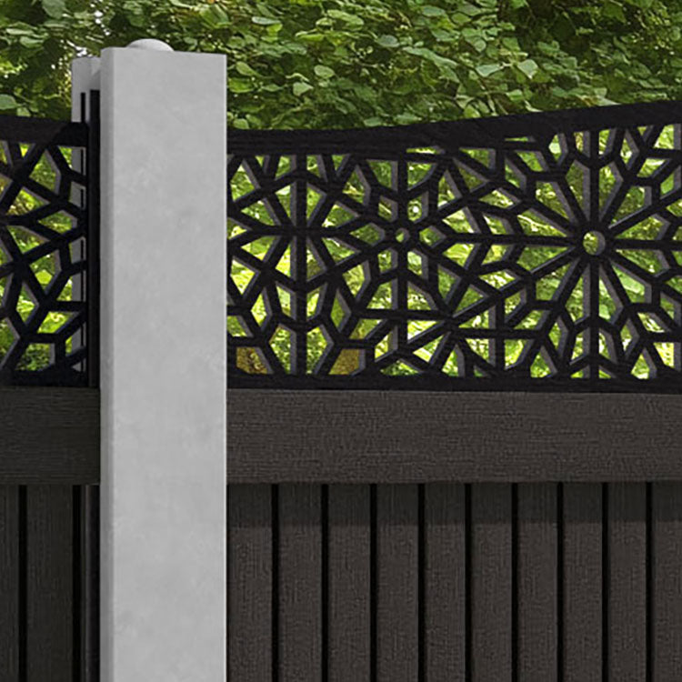 Virtis Alnara Curved Top Fence Panel - Dark Oak - for existing concrete posts
