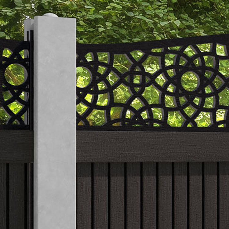 Virtis Ambar Curved Top Fence Panel - Dark Oak - for existing concrete posts