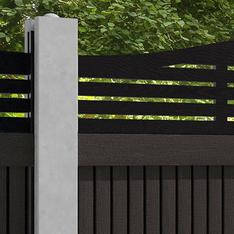 Virtis Aspen Curved Top Fence Panel - Dark Oak - for existing concrete posts