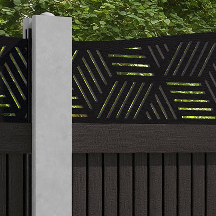 Virtis Cubed Curved Top Fence Panel - Dark Oak - for existing concrete posts