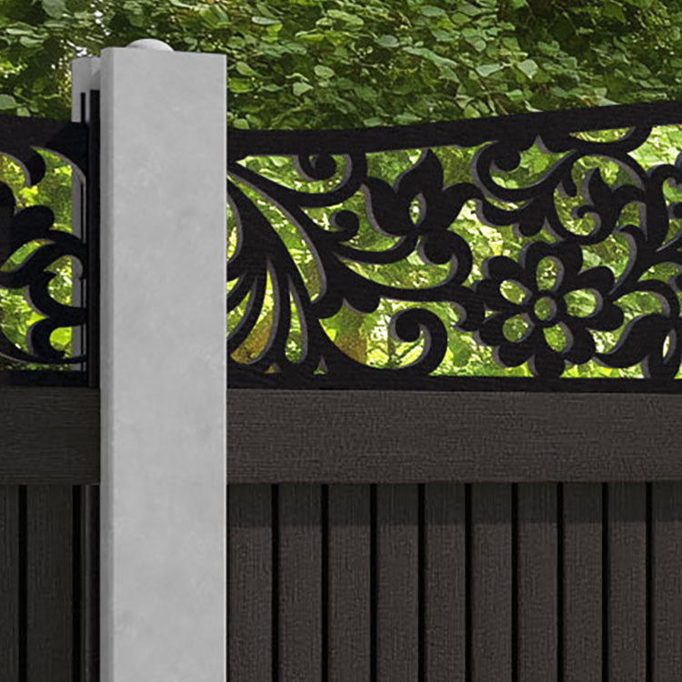 Virtis Eden Curved Top Fence Panel - Dark Oak - for existing concrete posts