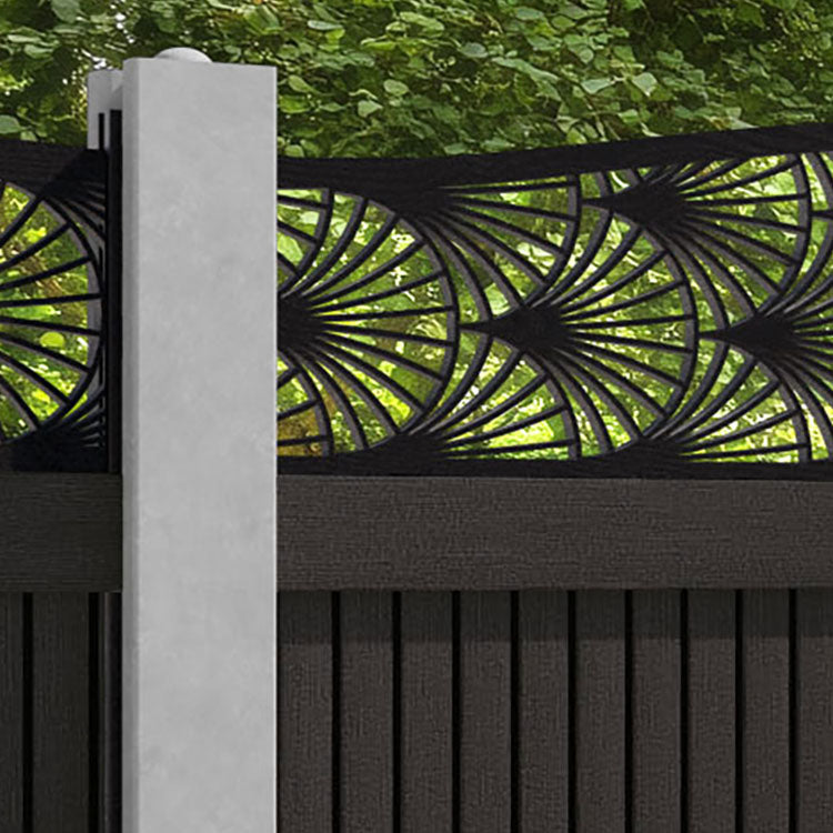Virtis Laurel Curved Top Fence Panel - Dark Oak - for existing concrete posts