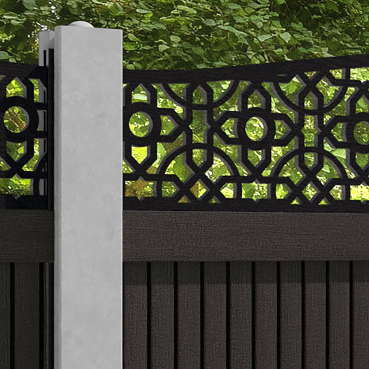 Virtis Nabila Curved Top Fence Panel - Dark Oak - for existing concrete posts