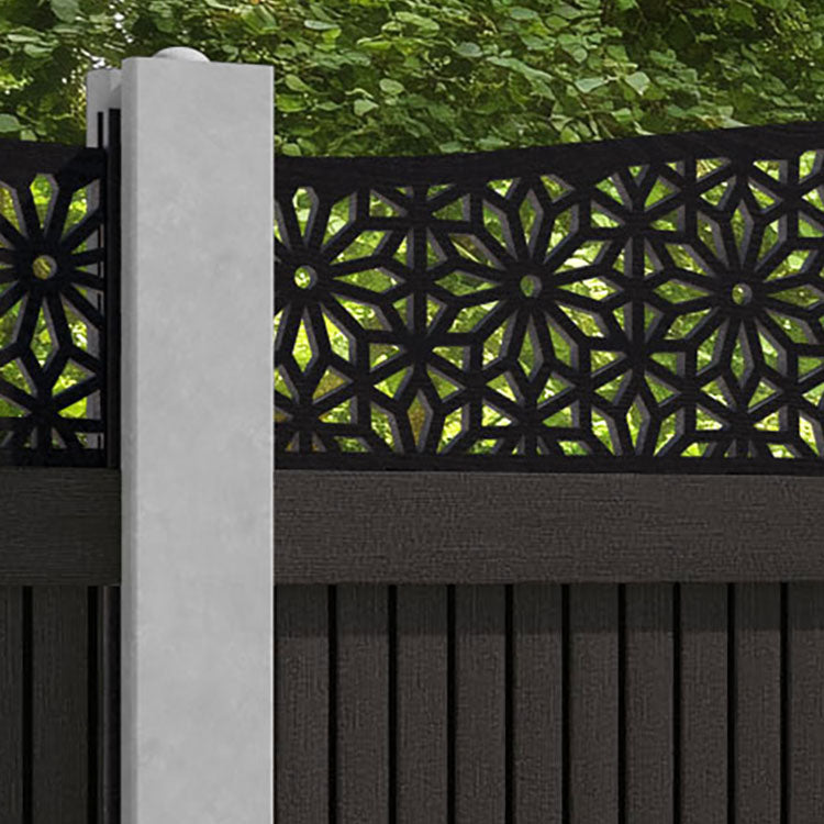 Virtis Narwa Curved Top Fence Panel - Dark Oak - for existing concrete posts