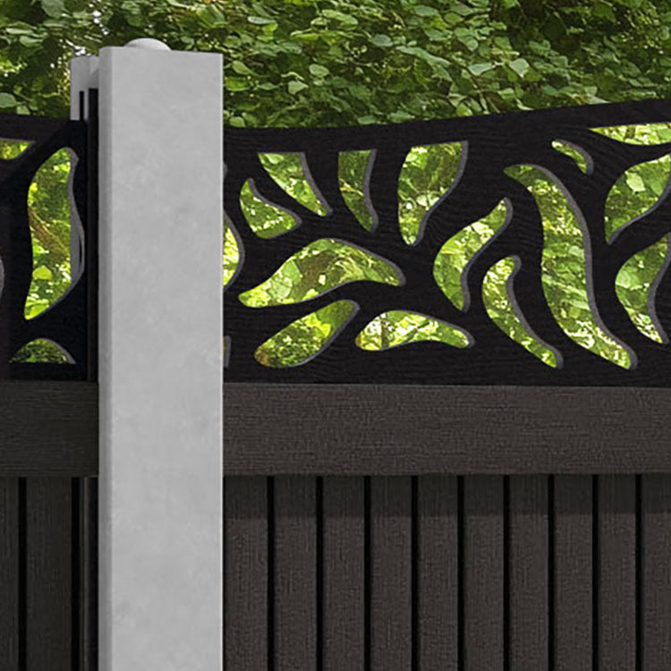 Virtis Plume Curved Top Fence Panel - Dark Oak - for existing concrete posts