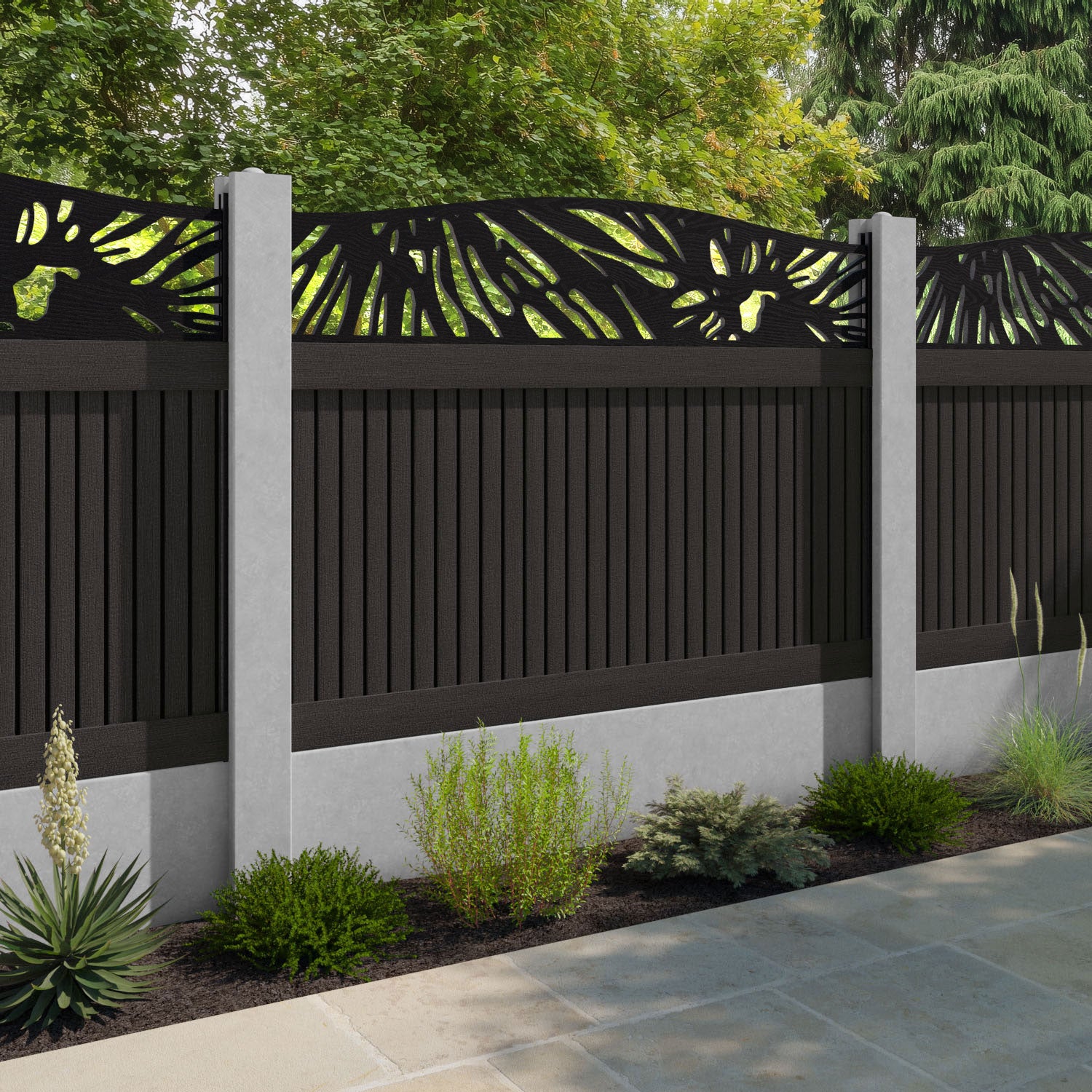 Virtis Poppy Curved Top Fence Panel - Dark Oak - for existing concrete posts