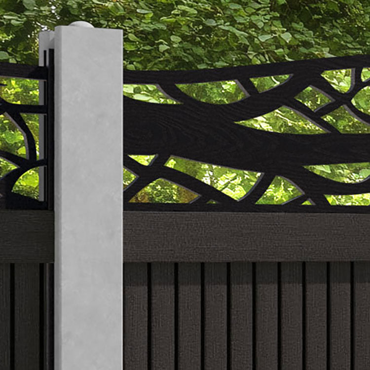 Virtis Twilight Curved Top Fence Panel - Dark Oak - for existing concrete posts