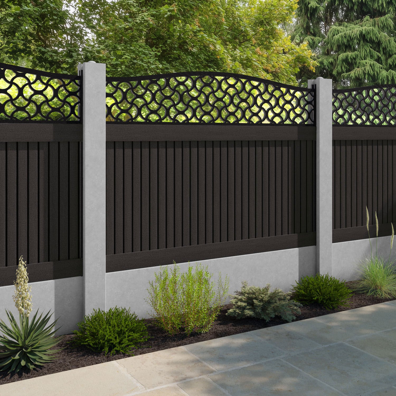 Virtis Vida Curved Top Fence Panel - Dark Oak - for existing concrete posts
