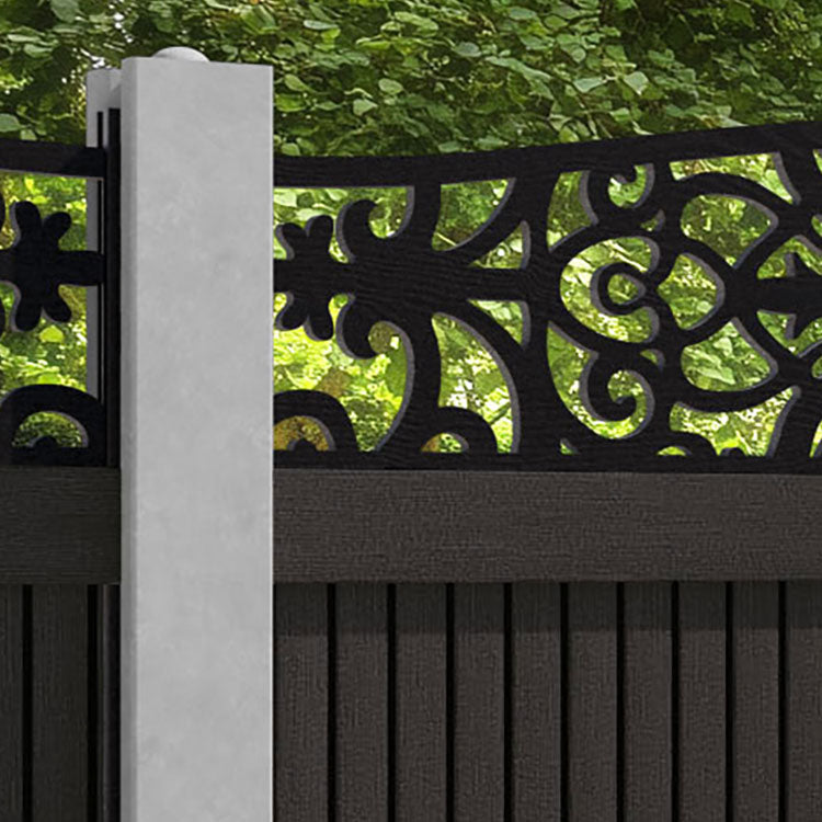 Virtis Windsor Curved Top Fence Panel - Dark Oak - for existing concrete posts