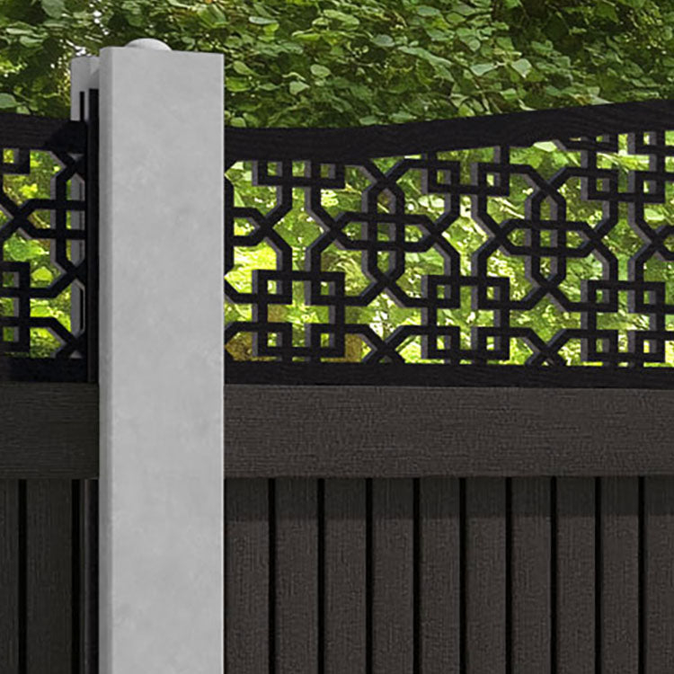 Virtis Zaria Curved Top Fence Panel - Dark Oak - for existing concrete posts