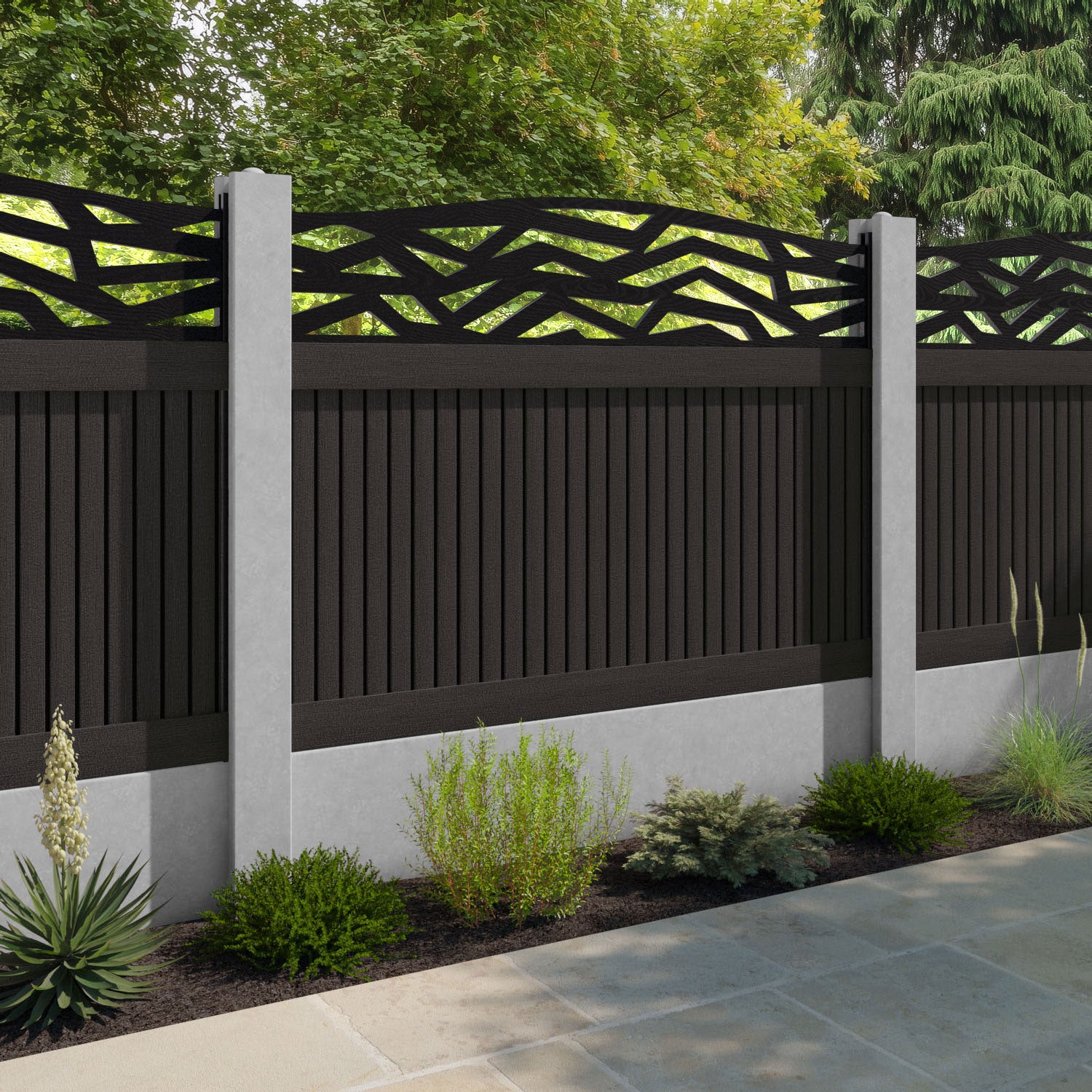 Virtis Zenith Curved Top Fence Panel - Dark Oak - for existing concrete posts
