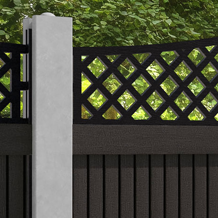 Virtis Oxford Curved Top Fence Panel - Dark Oak - for existing concrete posts