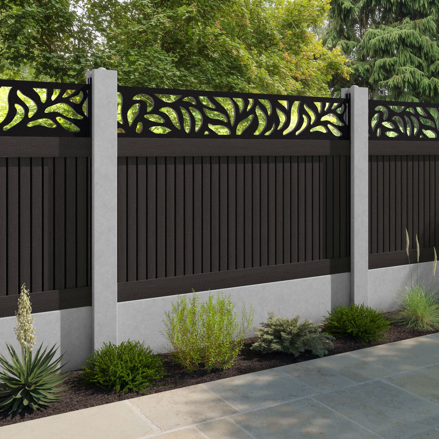 Virtis Plume Fence Panel - Dark Oak - for existing concrete posts