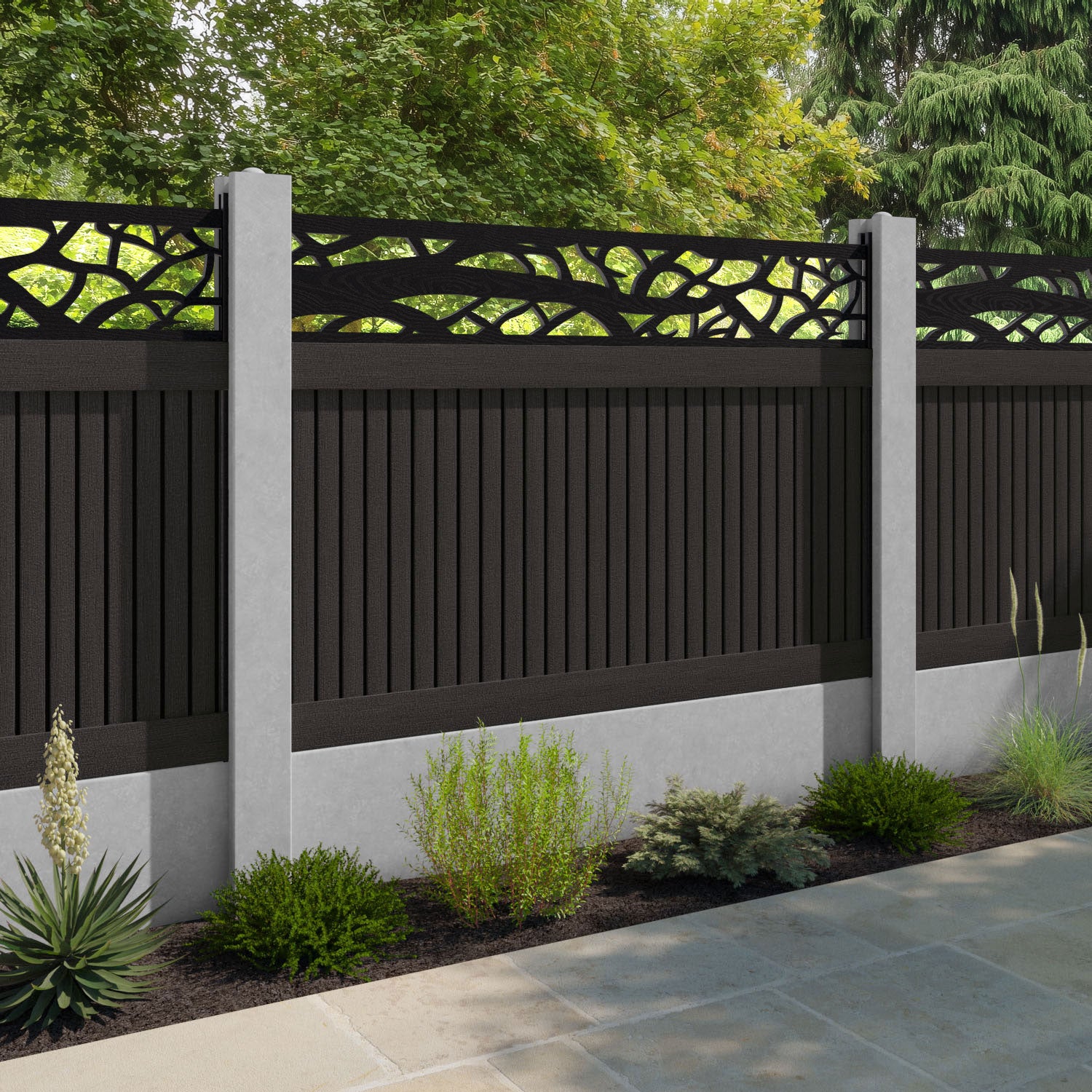 Virtis Twilight Fence Panel - Dark Oak - for existing concrete posts