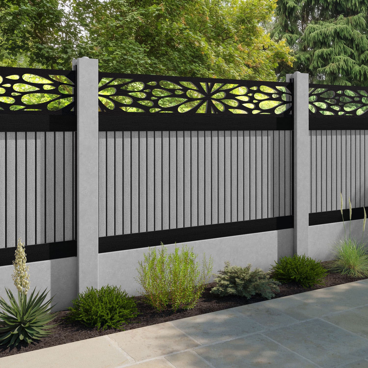 Virtis Blossom Fence Panel - Light Grey - for existing concrete posts