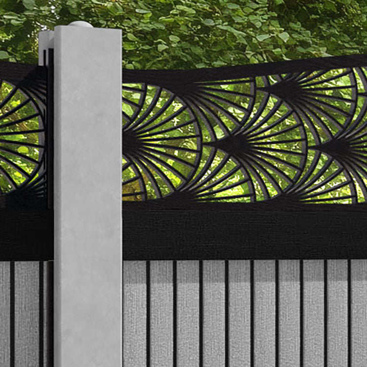 Virtis Laurel Curved Top Fence Panel - Light Grey - for existing concrete posts