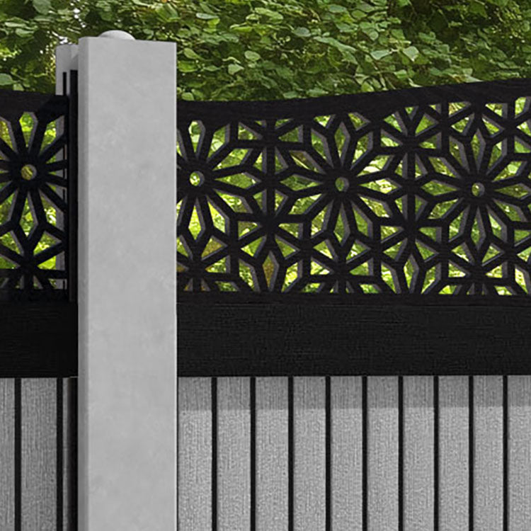 Virtis Narwa Curved Top Fence Panel - Light Grey - for existing concrete posts