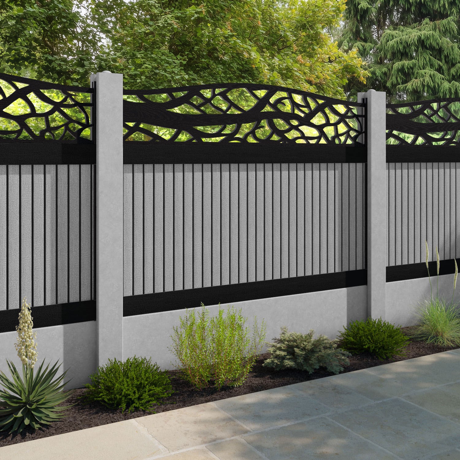 Virtis Twilight Curved Top Fence Panel - Light Grey - for existing concrete posts