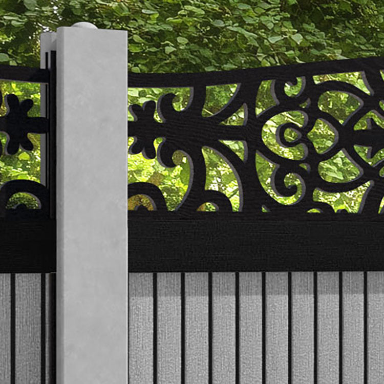 Virtis Windsor Curved Top Fence Panel - Light Grey - for existing concrete posts