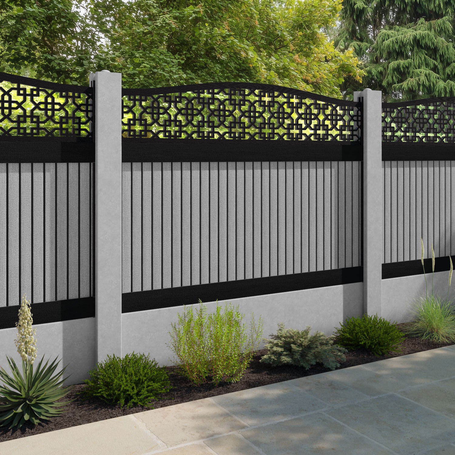 Virtis Zaria Curved Top Fence Panel - Light Grey - for existing concrete posts