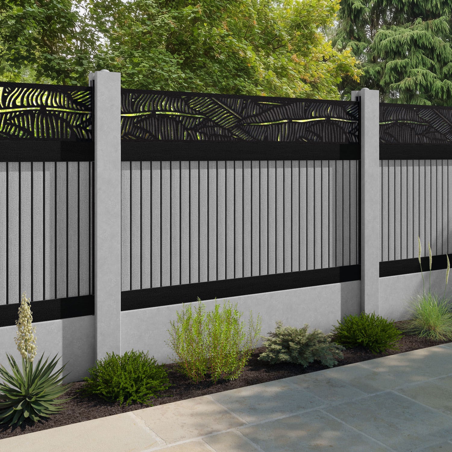 Virtis Feather Fence Panel - Light Grey - for existing concrete posts