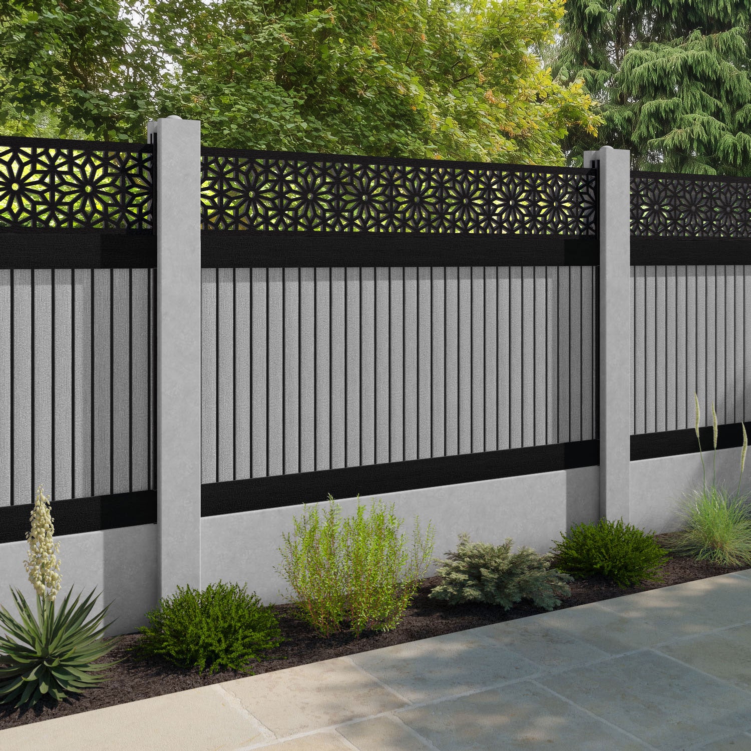 Virtis Narwa Fence Panel - Light Grey - for existing concrete posts