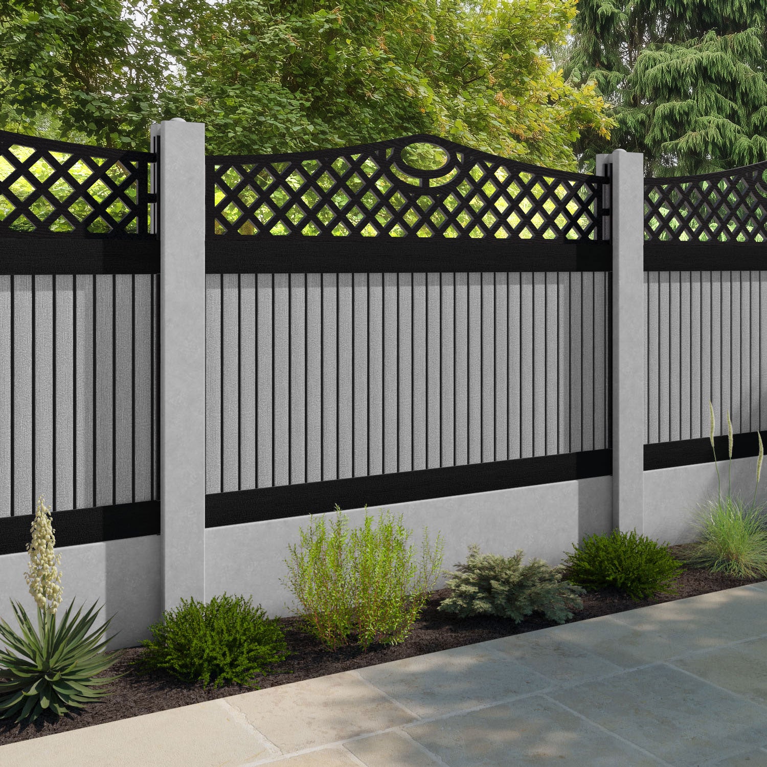 Virtis Oxford Curved Top Fence Panel - Light Grey - for existing concrete posts
