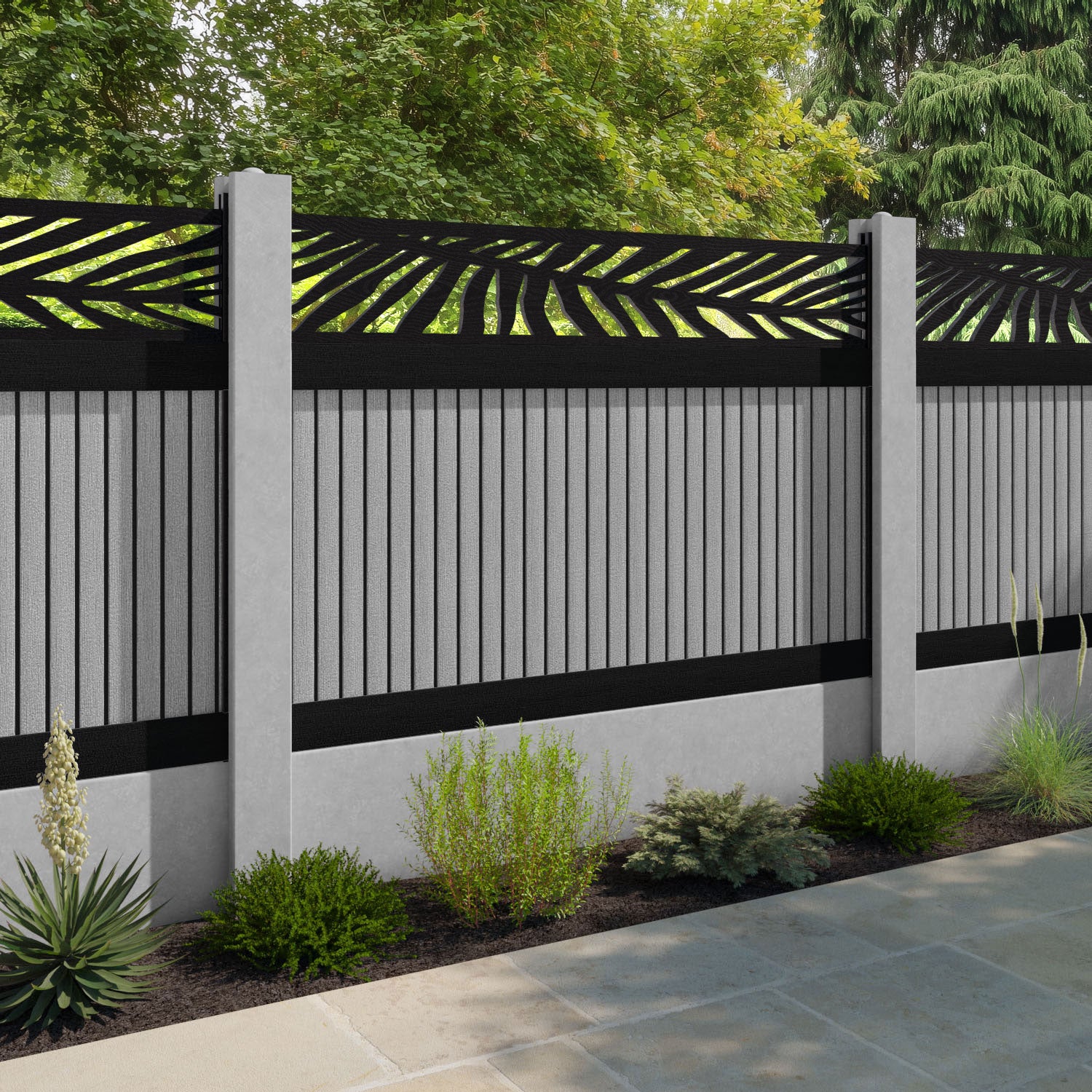 Virtis Palm Fence Panel - Light Grey - for existing concrete posts