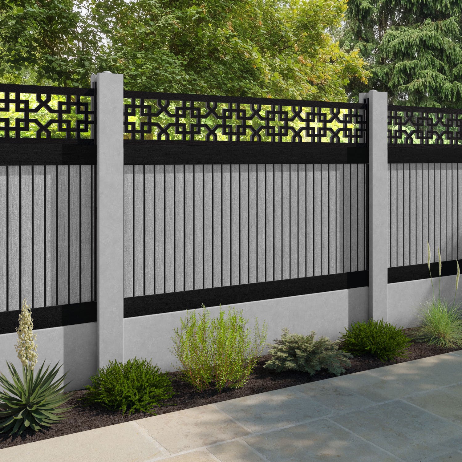 Virtis Zaria Fence Panel - Light Grey - for existing concrete posts