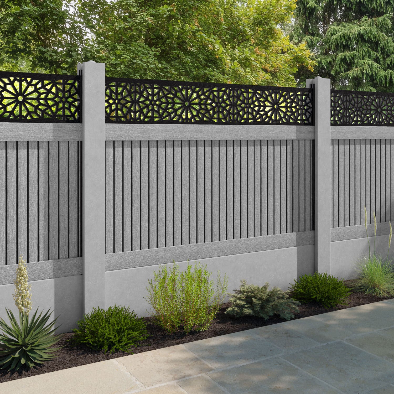 Virtis Alnara Fence Panel - Light Grey - for existing concrete posts