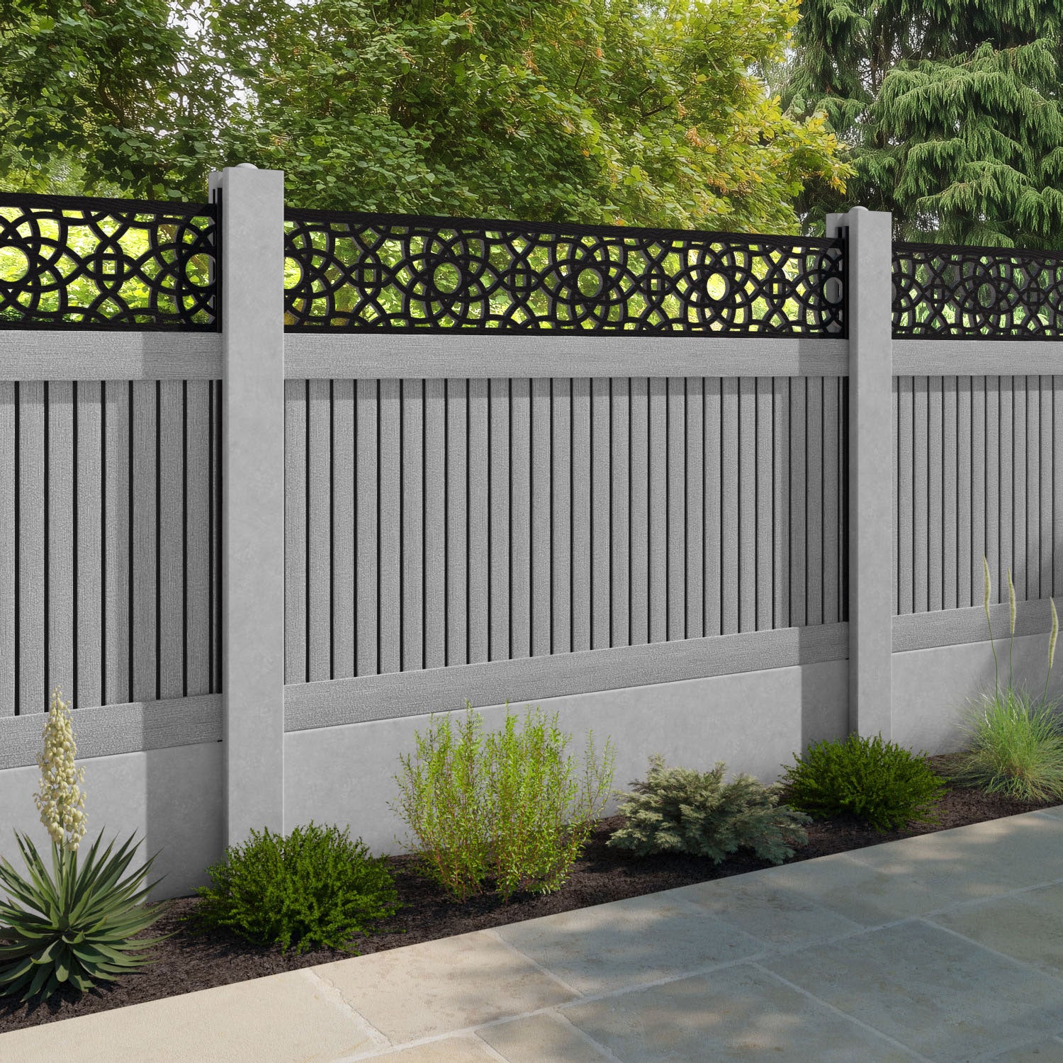 Virtis Ambar Fence Panel - Light Grey - for existing concrete posts