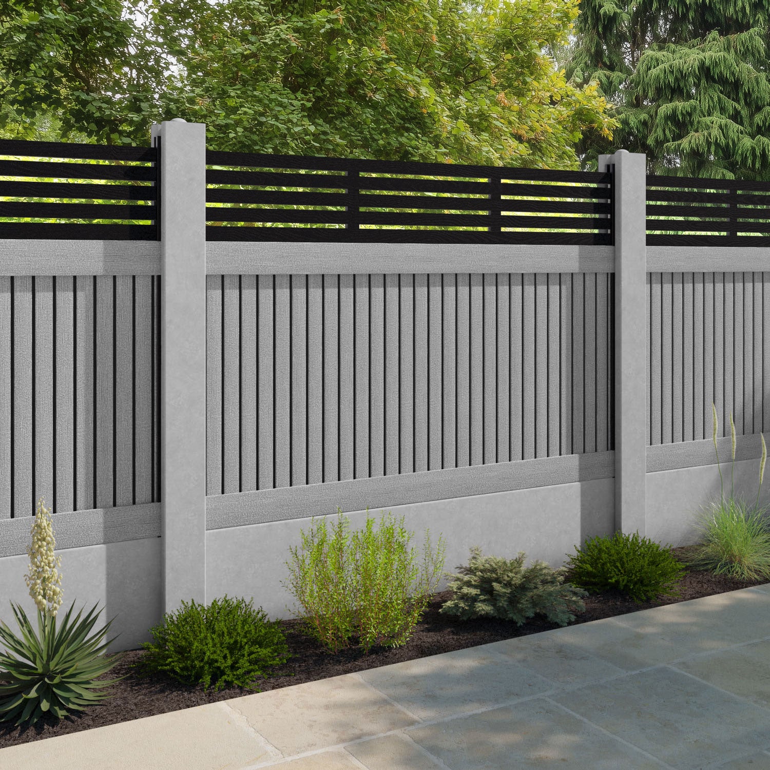 Virtis Aspen Fence Panel - Light Grey - for existing concrete posts