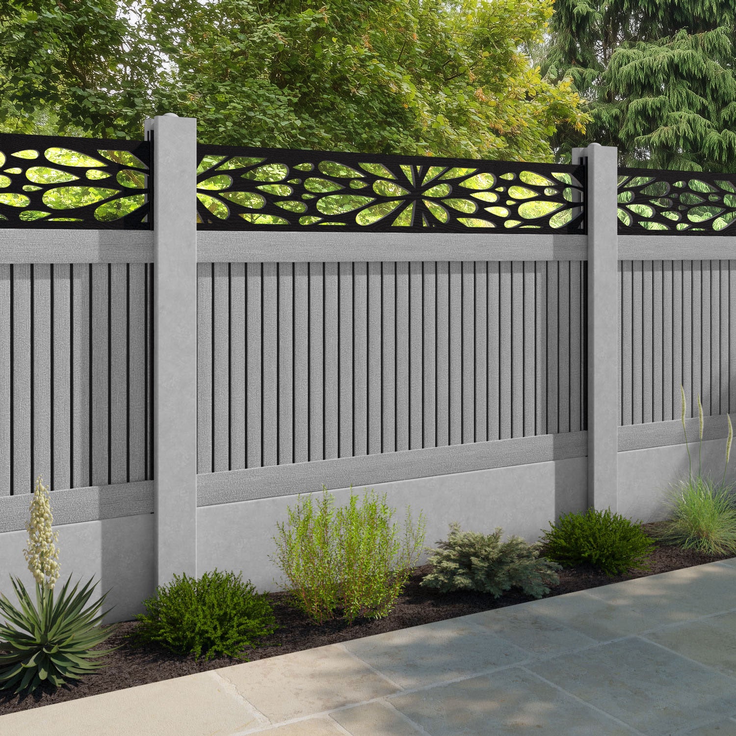 Virtis Blossom Fence Panel - Light Grey - for existing concrete posts