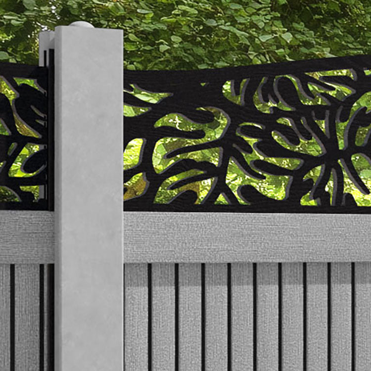 Virtis Botanic Curved Top Fence Panel - Light Grey - for existing concrete posts