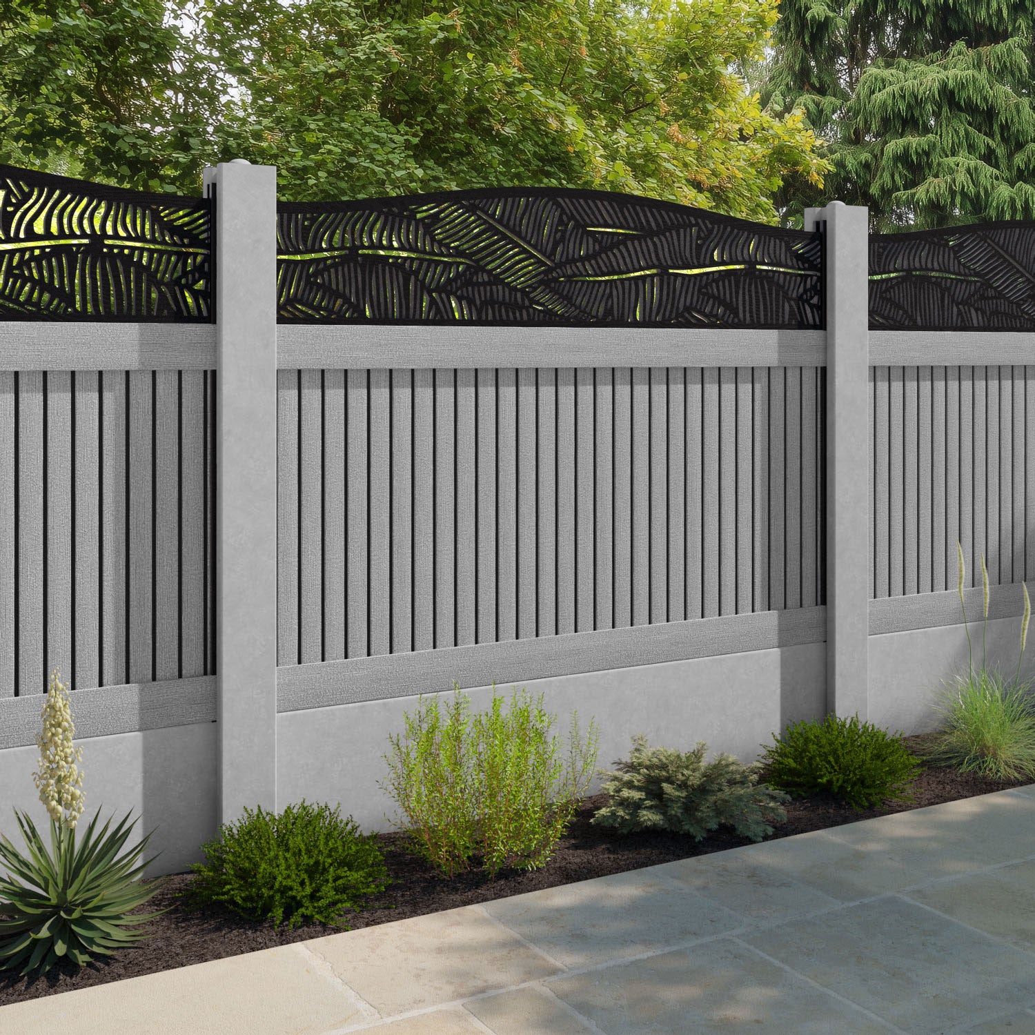 Virtis Feather Curved Top Fence Panel - Light Grey - for existing concrete posts