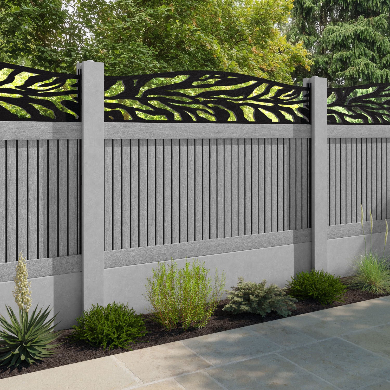 Virtis Malawi Curved Top Fence Panel - Light Grey - for existing concrete posts