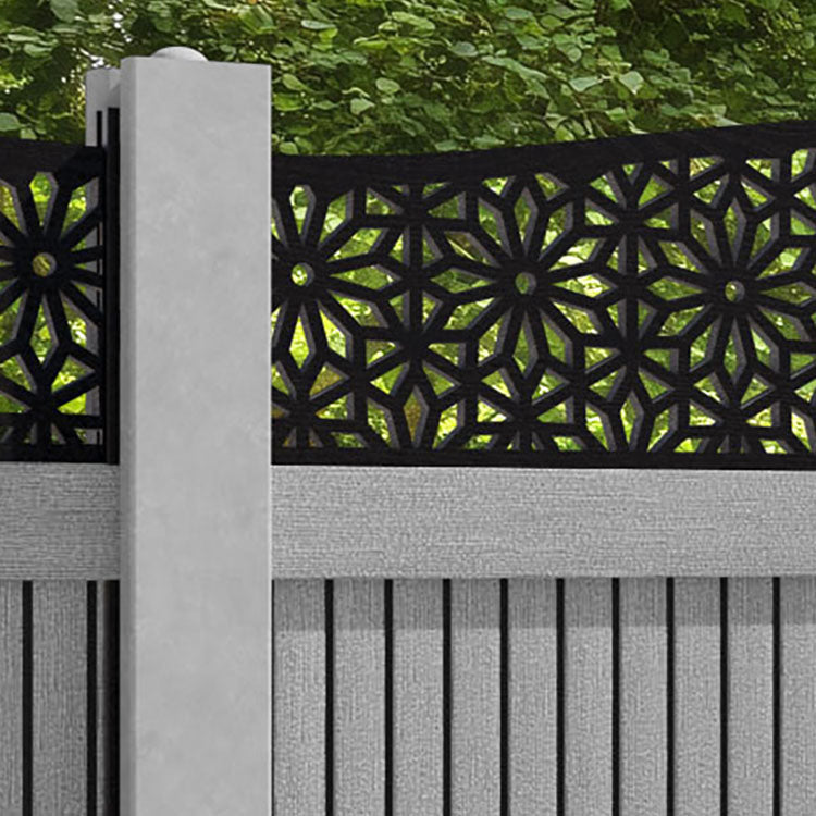 Virtis Narwa Curved Top Fence Panel - Light Grey - for existing concrete posts