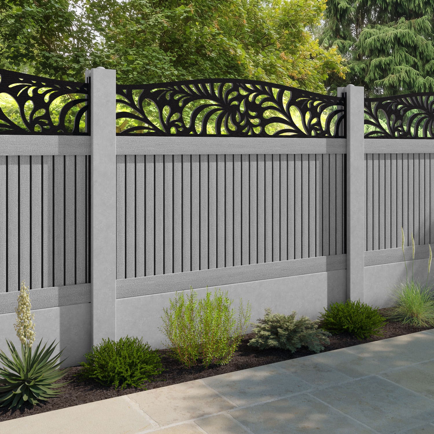 Virtis Petal Curved Top Fence Panel - Light Grey - for existing concrete posts
