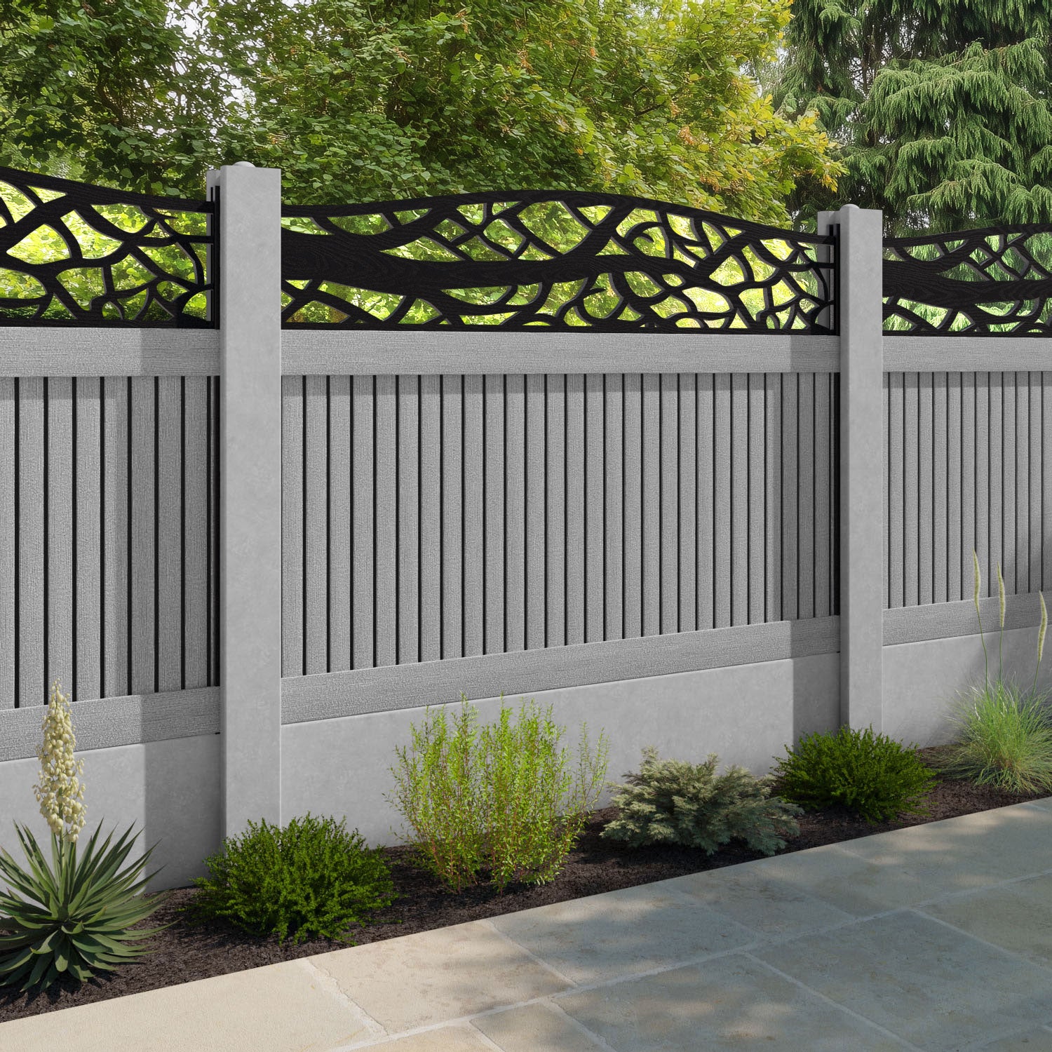 Virtis Twilight Curved Top Fence Panel - Light Grey - for existing concrete posts