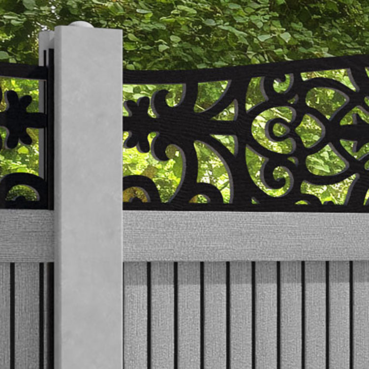 Virtis Windsor Curved Top Fence Panel - Light Grey - for existing concrete posts