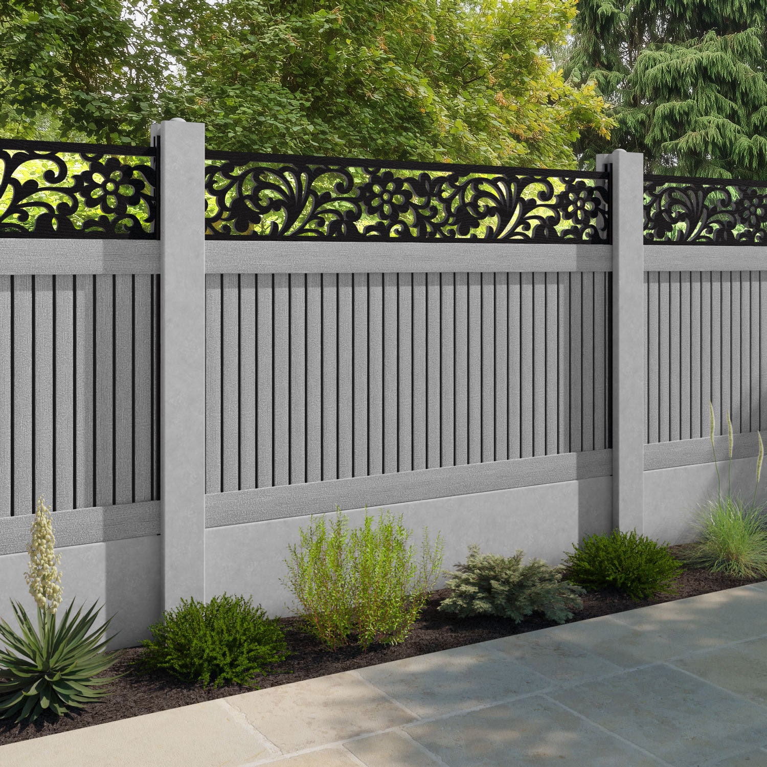 Virtis Eden Fence Panel - Light Grey - for existing concrete posts