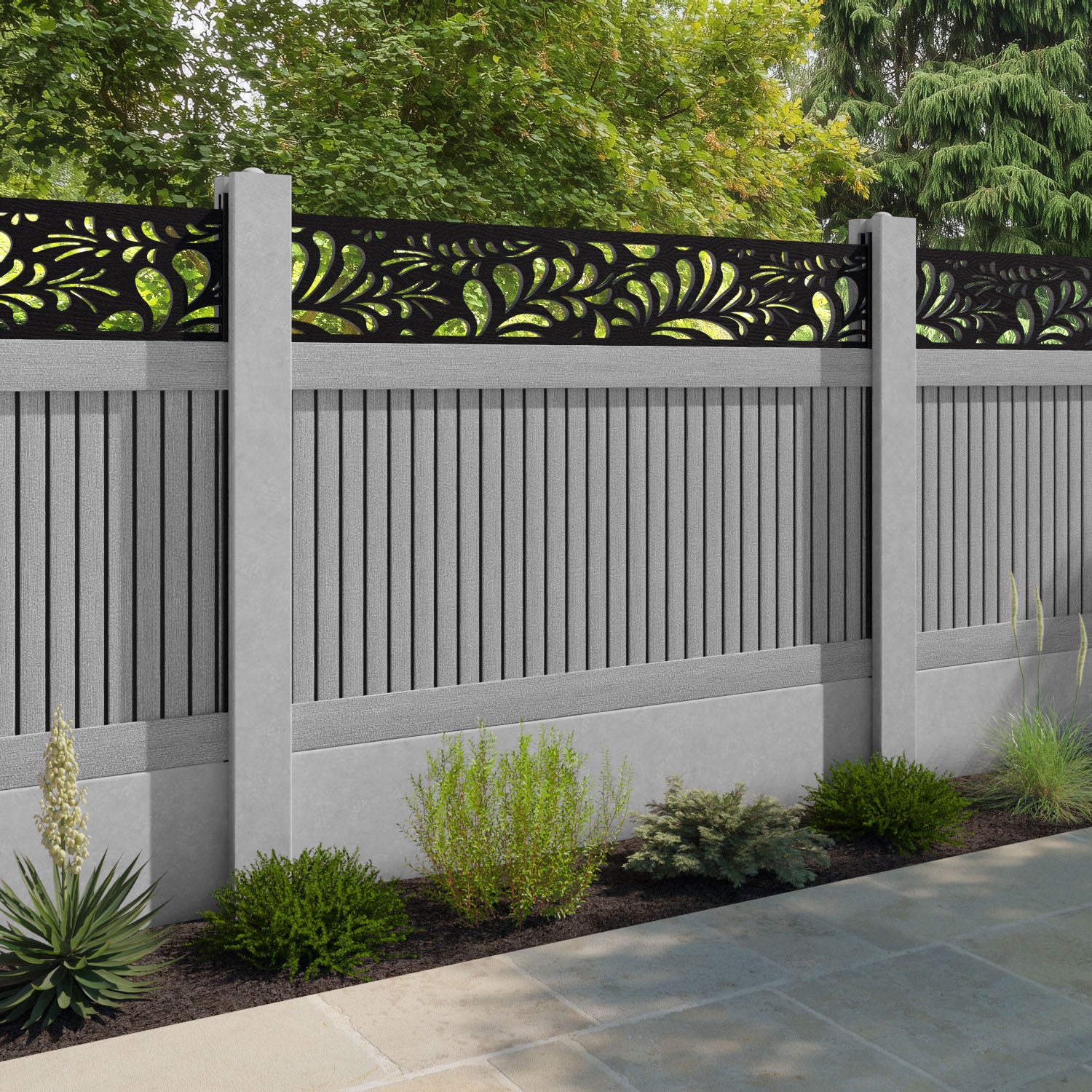 Virtis Petal Fence Panel - Light Grey - for existing concrete posts