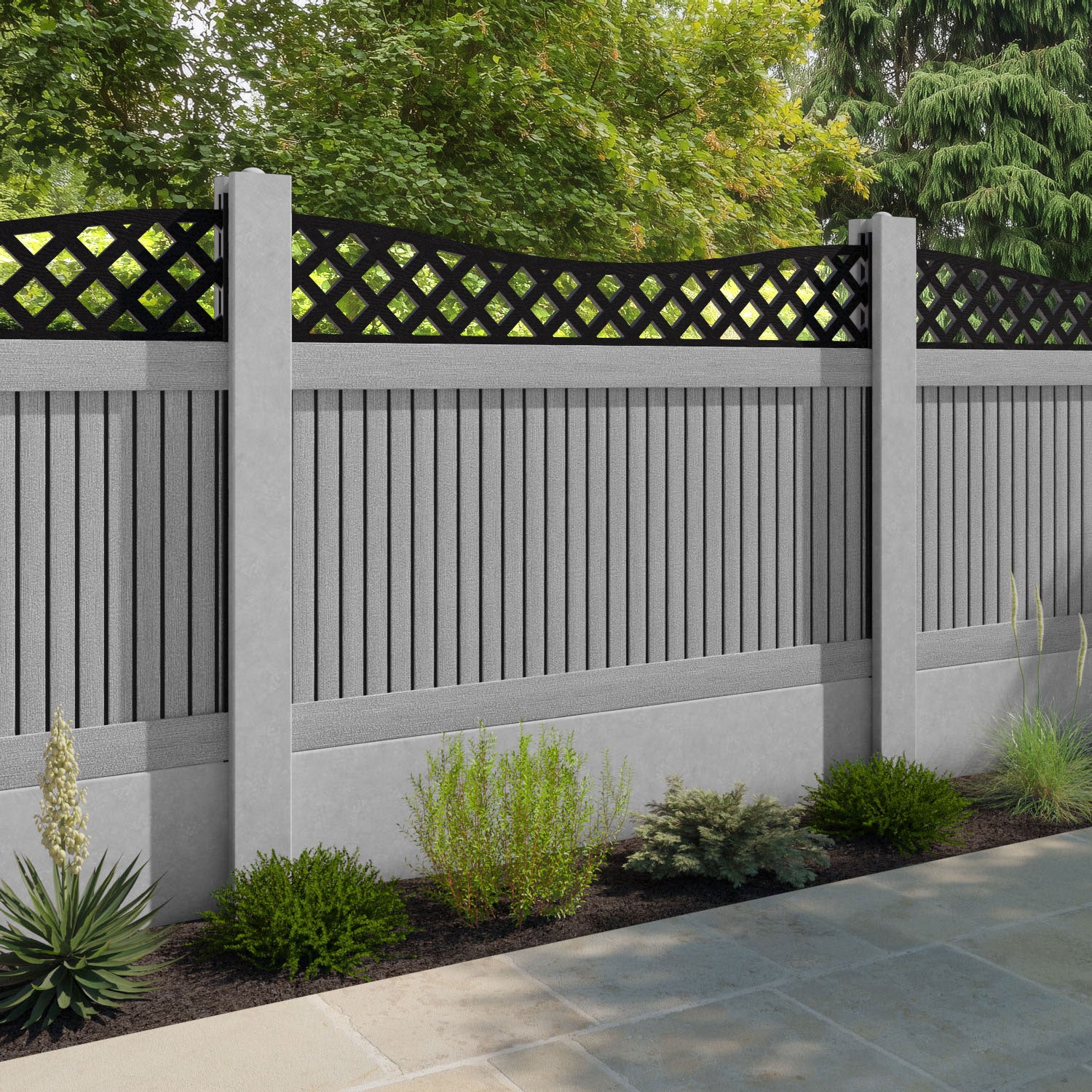 Virtis Low Wave Fence Panel - Light Grey - for existing concrete posts