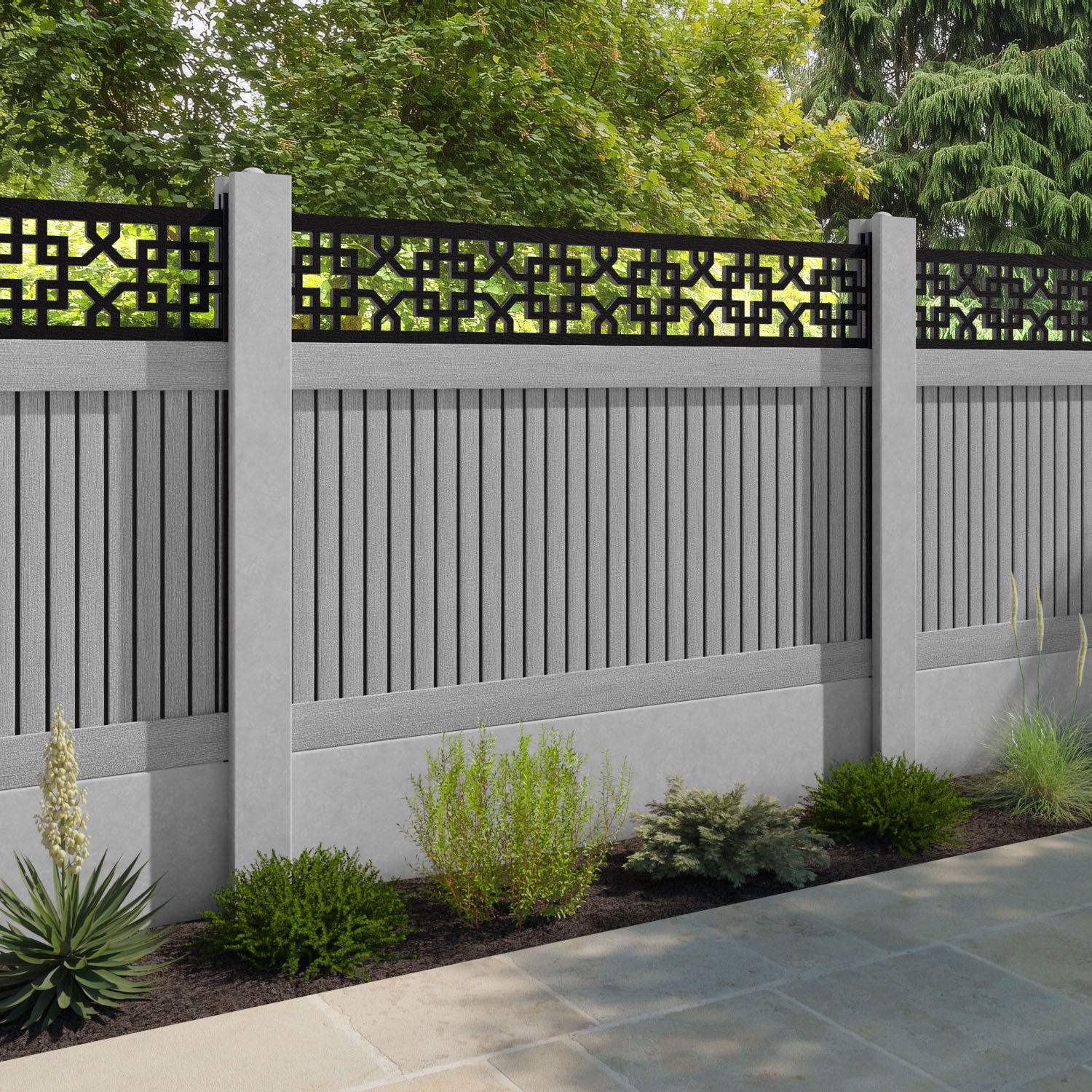 Virtis Zaria Fence Panel - Light Grey - for existing concrete posts