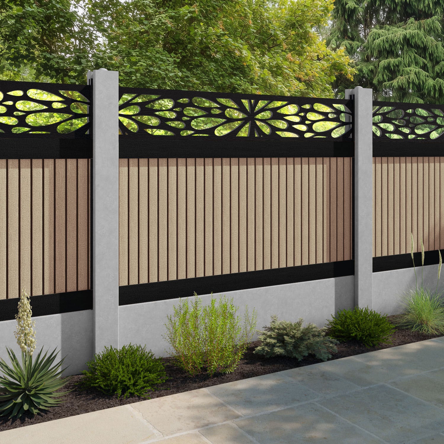 Virtis Blossom Fence Panel - Light Oak - for existing concrete posts