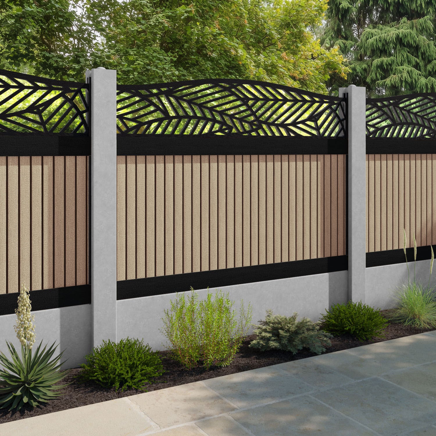 Virtis Habitat Curved Top Fence Panel - Light Oak - for existing concrete posts