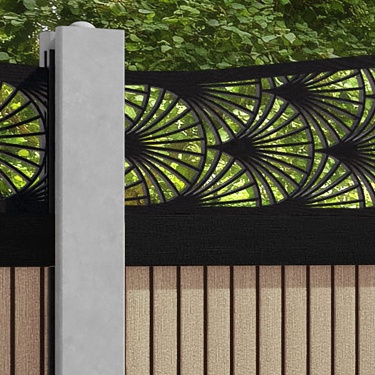 Virtis Laurel Curved Top Fence Panel - Light Oak - for existing concrete posts